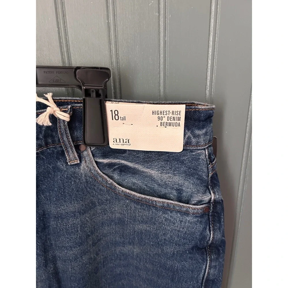a.n.a Highest Rise 90s Denim Bermuda Shorts Dark Wash Button Fly Tall‎ Size 18T